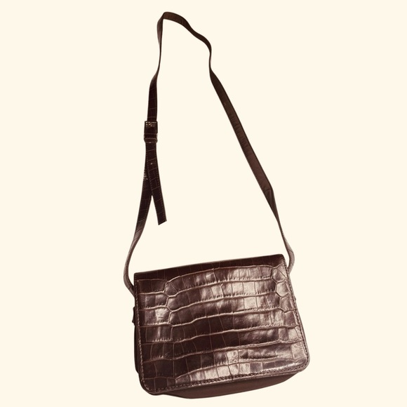 ENZO ANGIOLINI Brown Leather Embossed Croc Shoulder Flap Bag crossbody purse - Picture 3 of 14